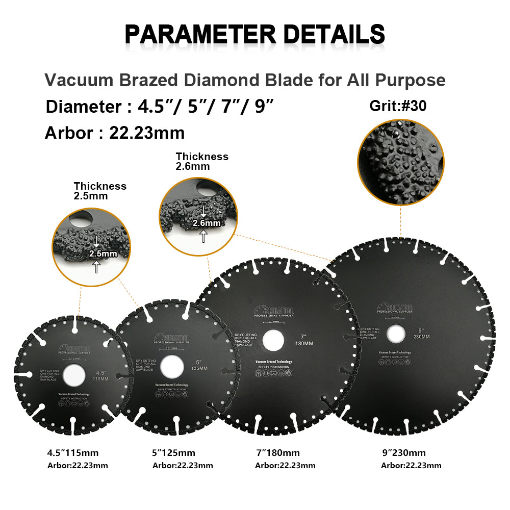 Saw Blade for All Purpose Demolition/Rescue 3"/4.5''/5''/7''/9'' Diamond Cut Off Wheels - SHDIATOOL