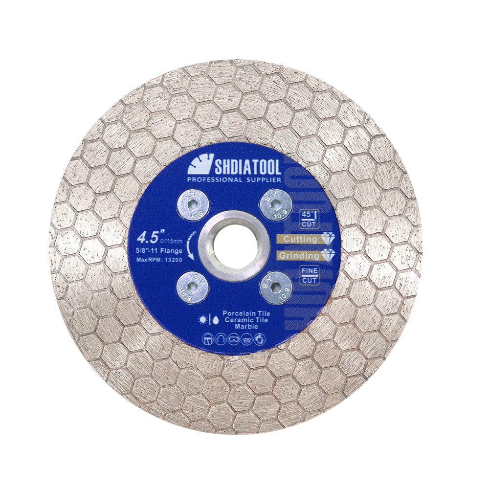 SHDIATOOL Diamond Cutting Grinding Disc 1pc Dia 4.5/5 Inch Granite Ceramic Tile Marble Hexgonal Double Sided Saw Blade 5/8“-11 thread - SHDIATOOL