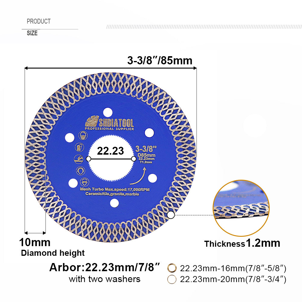 2pcs 85MM X Mesh Turbo Diamond Saw Blade for Marble Ceramic Porcelain Tile SHDIATOOL