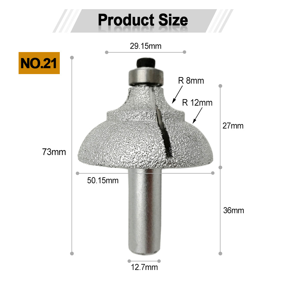 Diamond Router Bits with 1/2" Shank for Granite Marble 31 sizes 2pcs - SHDIATOOL