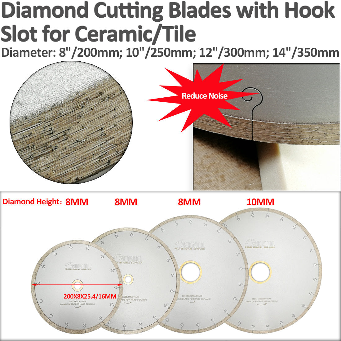 Wet Blade J-Slot Continuous Rim 2pcs 8"10"12"14"Cutting Ceramic Marble - SHDIATOOL