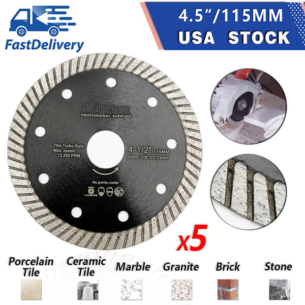 SHDIATOOL 4" 4.5" 5" Super Thin Diamond Turbo Blade for Cutting Porcelain Ceramic Tile Granite 105mm115mm 125mm 5PCS - SHDIATOOL