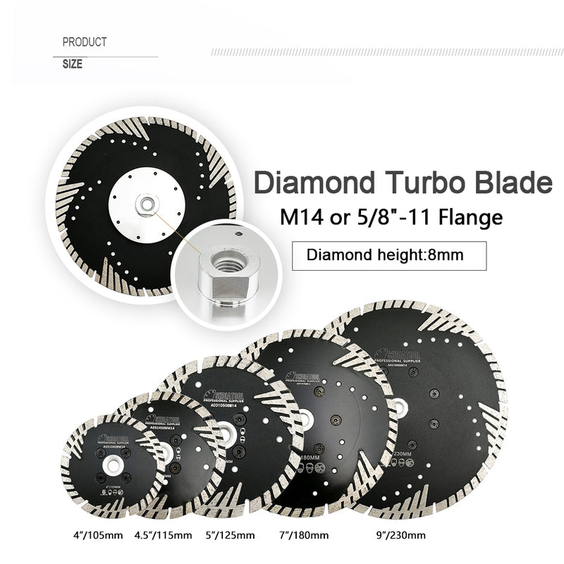 Diamond Turbo Blade with Slant Protection Teeth Cutting Granite Marble concrete Hard Stone SHDIATOOL 4" 4.5" 5" 7" 9" - SHDIATOOL