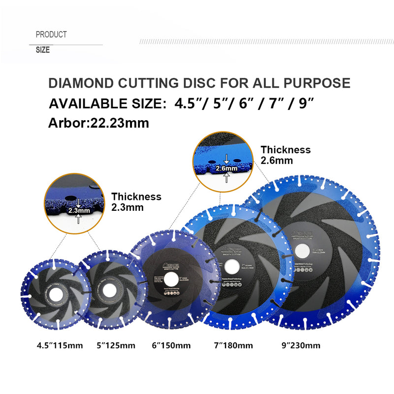 SHDIATOOL Metal Cutting Diamond Blade All Purpose Cut Off Wheel for Rebar Sheet Metal Angle Iron Stainless Steel Available Size 4.5"/5"/6"/7"/9"/12"/14"/16" - SHDIATOOL