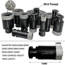 Black Dry Diamond Drill Bits for Porcelain Tile Granite M14 thread Diameter 20mm to 100mm - DIATOOL