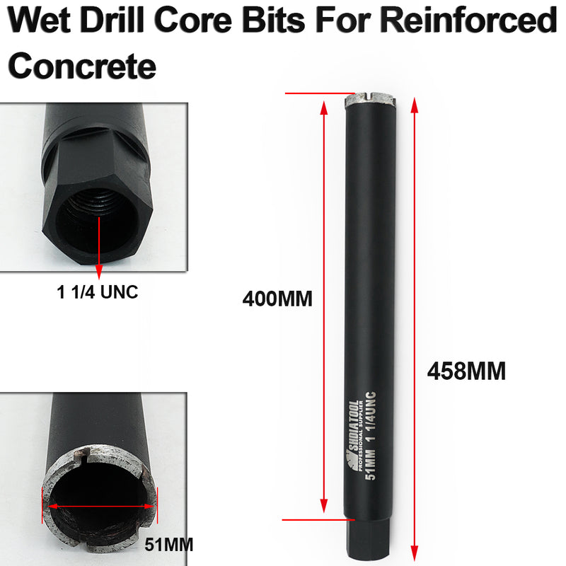 Wet Drill Core Bits for High PSI/Reinforced Concrete 1-1/4" UNC Thread Hole Saw Diameter 25/32/40/51/63/76/102/108/127/152mm available only Sold in Europe - SHDIATOOL