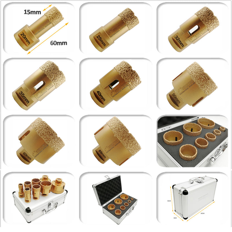 SHDIATOOL Golden Diamond Drill Core Bits Kit with Box for Tile Porcelain Granite Marble 3 Styles - SHDIATOOL