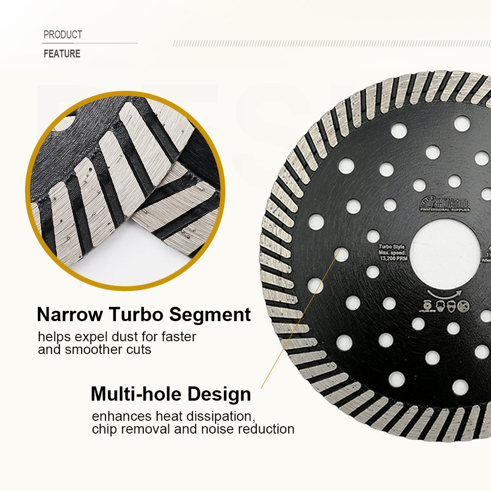 SHDIATOOL Diamond Narrow Turbo Blade with Multi Holes for Tile Granite Marble Concrete 4.5"5"7"9" - SHDIATOOL