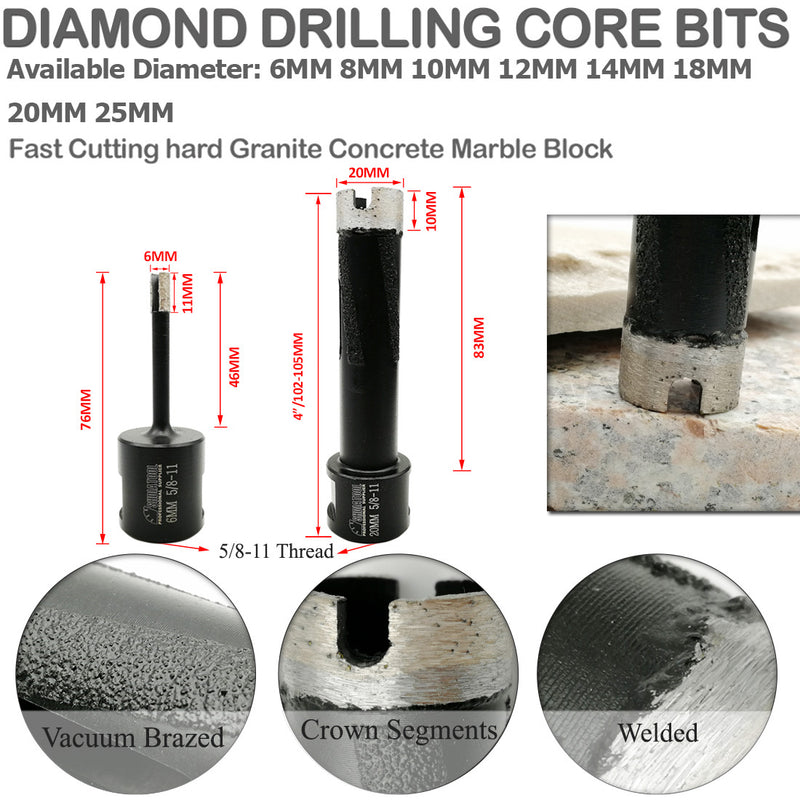 High Frequency Diamond Wet Drilling Core Bits with 5/8-11 thread or M14 thread for Hard Granite Marble Concrete - SHDIATOOL