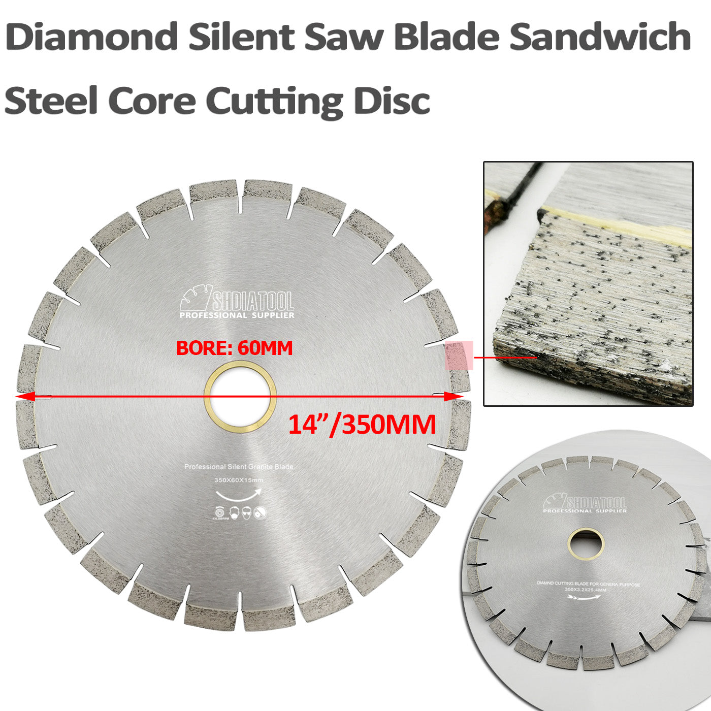 14" Silent Core Marble Diamond Bridge Saw Blade for Hard Granite - DIATOOL