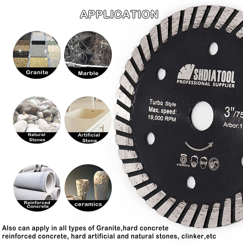 SHDIATOOL 3" Diamond Turbo Blade for Granite Concrete 2pcs 75mm - SHDIATOOL