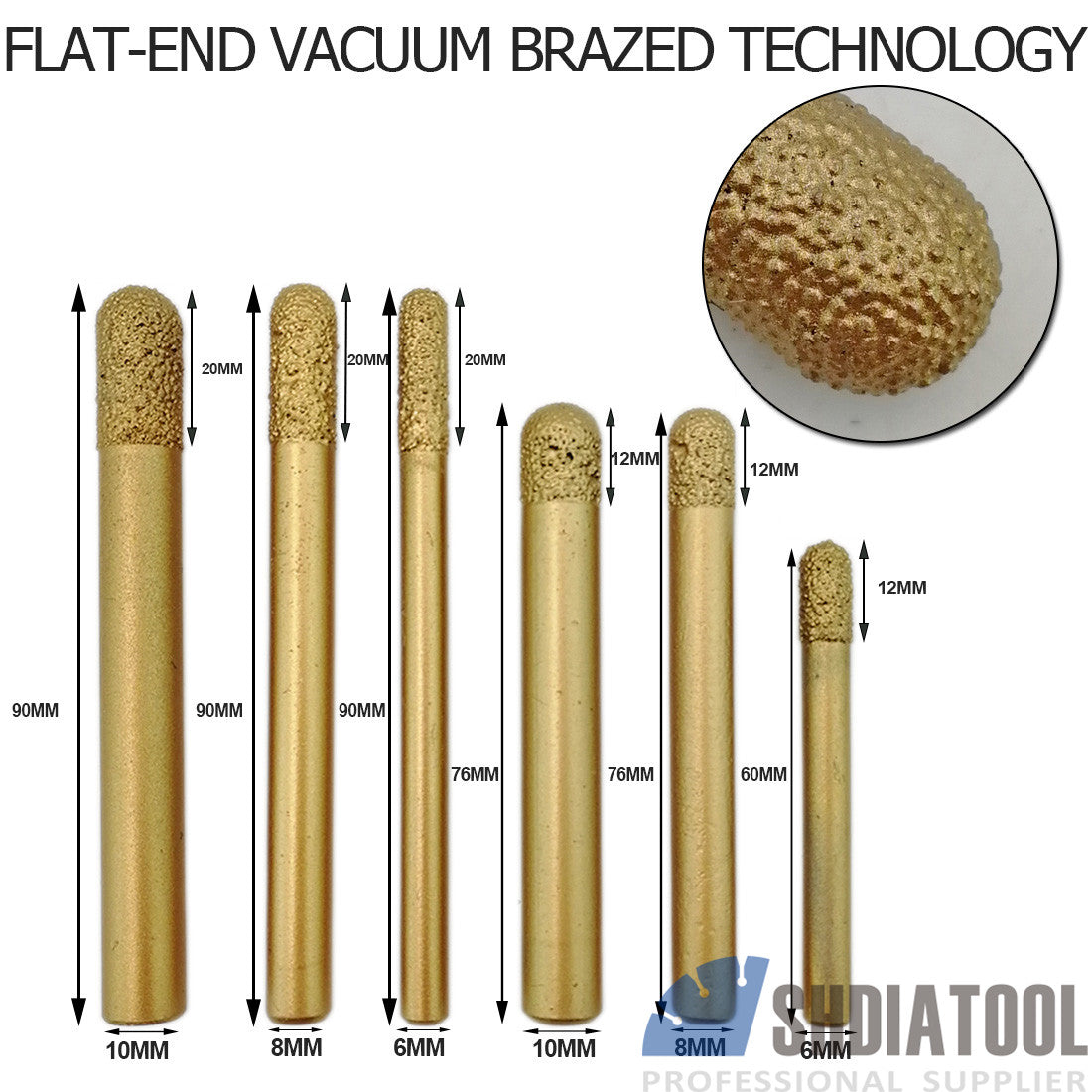 5pc CNC Vacuum Brazed Diamond Cylinder Ball-end Cutter Engraving Bits for marble - DIATOOL