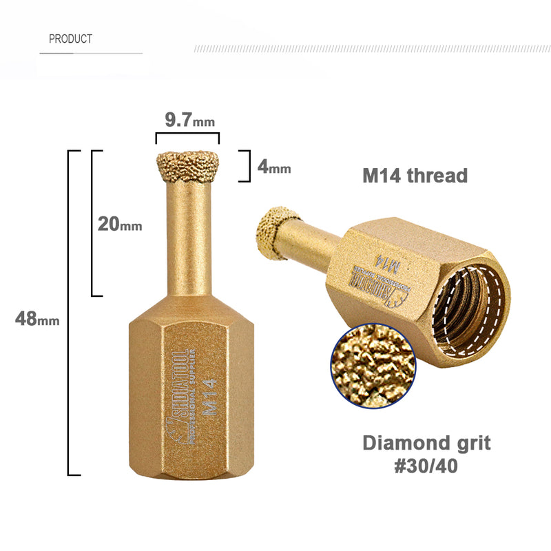 2pcs 9.7mm Brazed Diamond Core Drills for Extension Holes M14 thread - SHDIATOOL