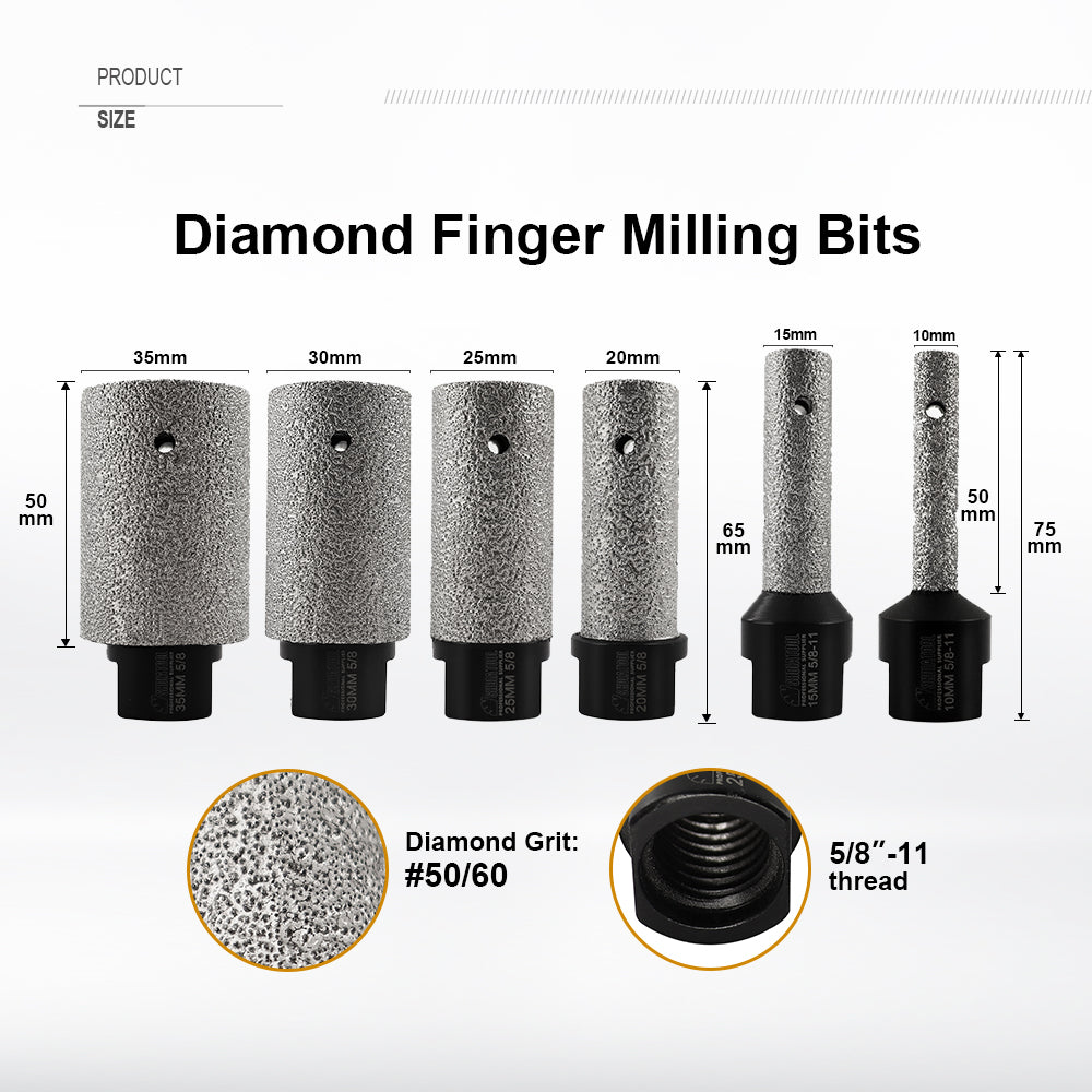 SHDIATOOL Diamond Finger Bits 5/8-11 Thread for Porcelain Hard Ceramic Marble Enlarging Holes USA Warehouse - SHDIATOOL
