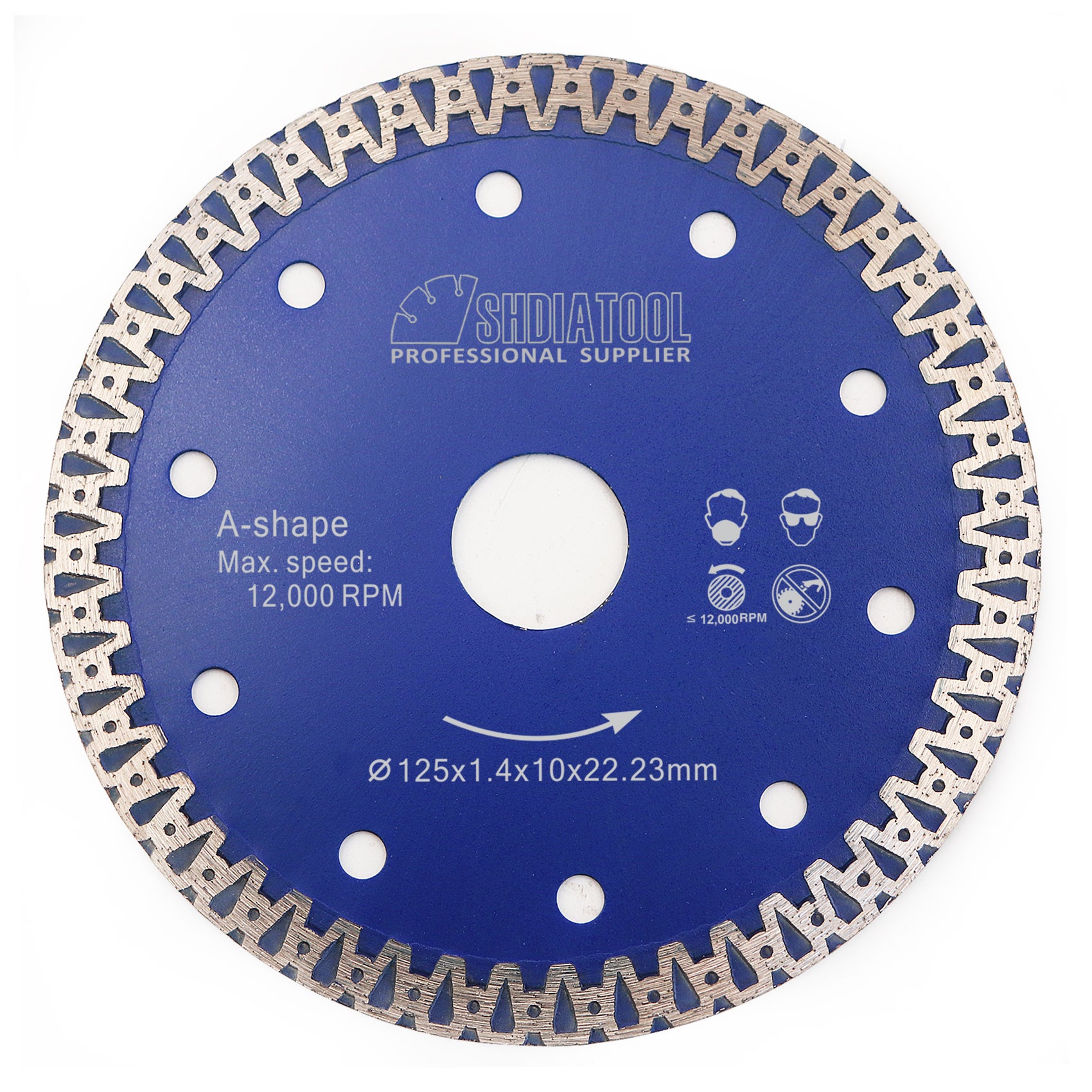 SHDIATOOL Hot Pressed A-Shape Mesh Turbo Diamond Blade Dia115/125mm Bore 22.23mm for Tile Marble Masonry - SHDIATOOL