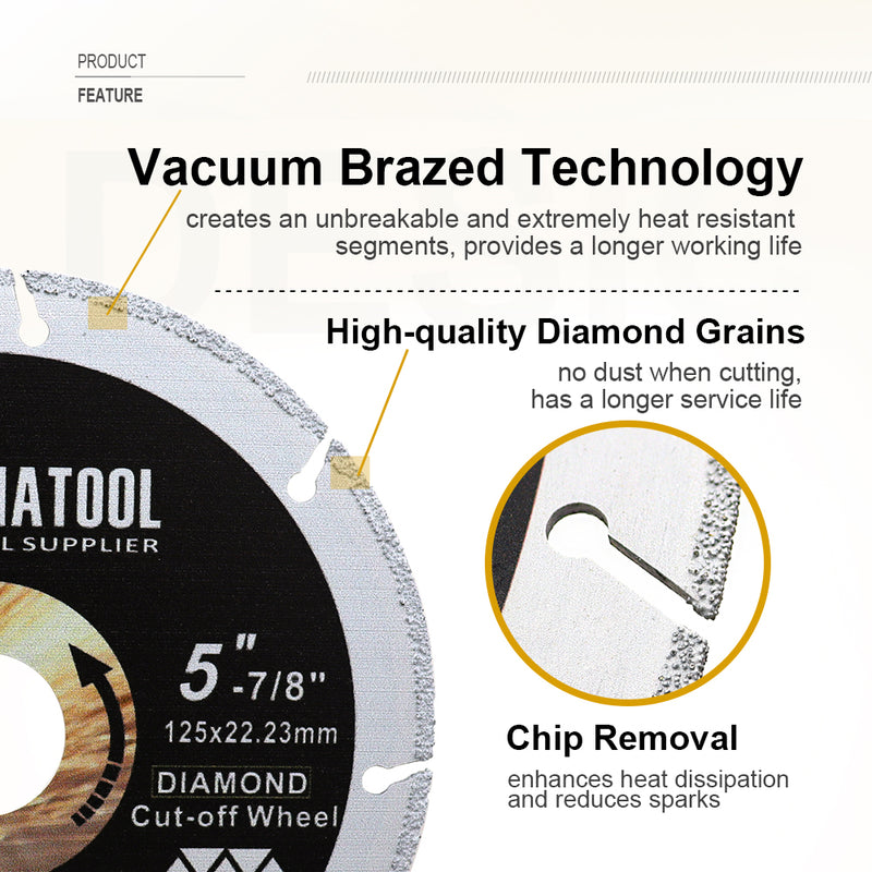 Diamond Metal Cutting Disc for Steel Tube Iron Rebar Angle Steel Vacuum Brazed Diamond Abrasive Cut-off Wheel Dia 4"/4.5"/5" - SHDIATOOL