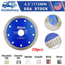 10pcs SHDIATOOL Diamond Saw Blade Cutting Porcelain Tile Ceramic Granite Marble Brick 4.5" - SHDIATOOL