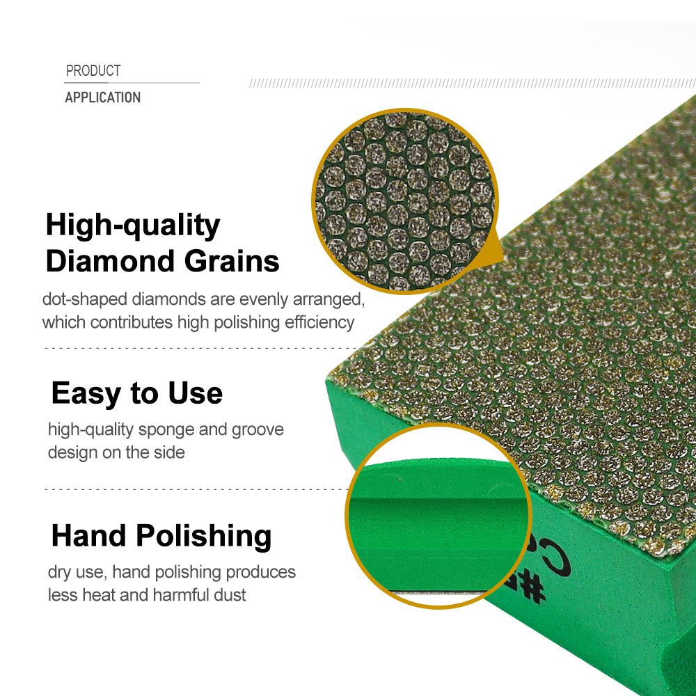 SHDIATOOL Diamond Hand Polishing Pad Dotted electroplated 90X55MM Hard Foam-Backed Hand pad Grit - SHDIATOOL