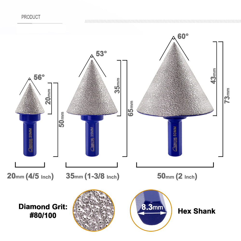 SHDIATOOL Diamond Beveling Chamfer Bits for Enlarge Shape Bevel Existing Holes in Tile Porcelain Ceramic Marble Granite - SHDIATOOL