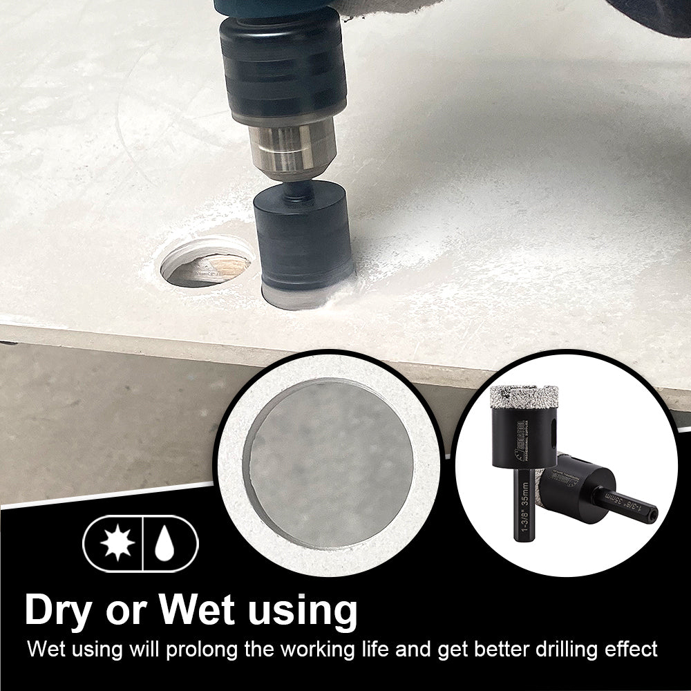 SHDIATOOL Vacuum Brazed Diamond Drill Core Bits Hexagon Shank Hole Saw for Porcelain Tiles Granite Marble Dia 20/25/32/35/50/55/68mm - SHDIATOOL