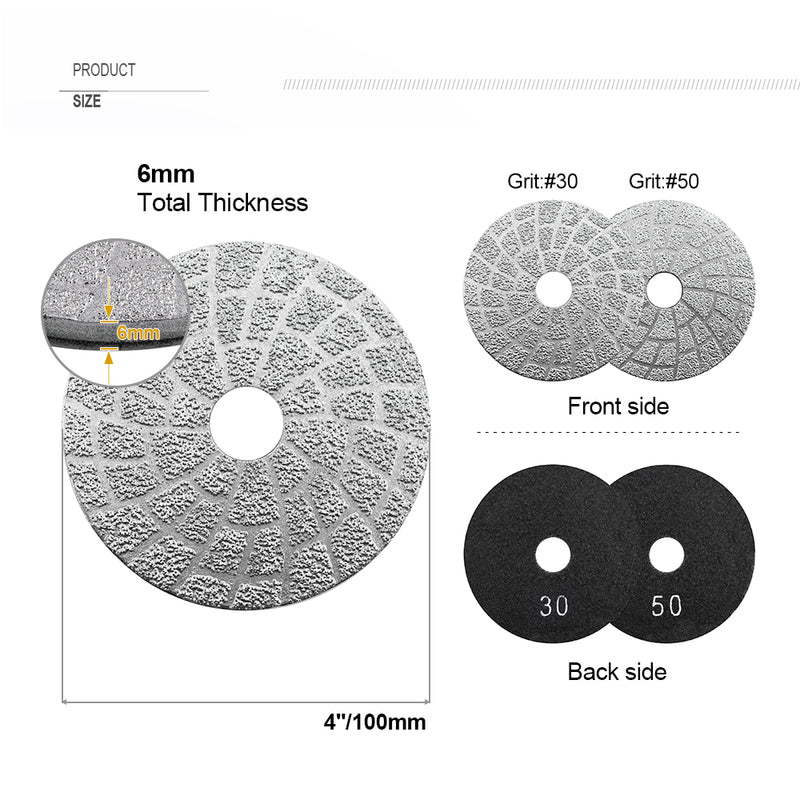SHDIATOOL 4 Inch Vacuum Brazed Diamond Grinding Disc for Marble Concrete Granite Grit 30/50 - SHDIATOOL