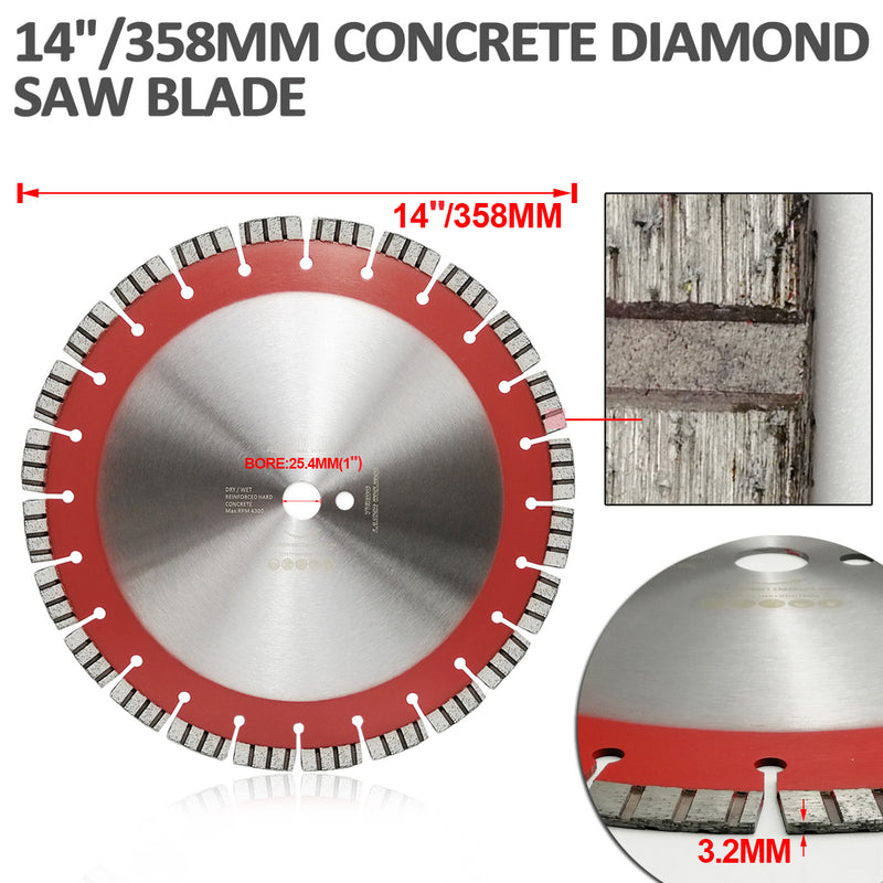 14 in. 24-Teeth Turbo Segmented Professional Laser Welded Diamond Blade for Reinforced concrete - DIATOOL