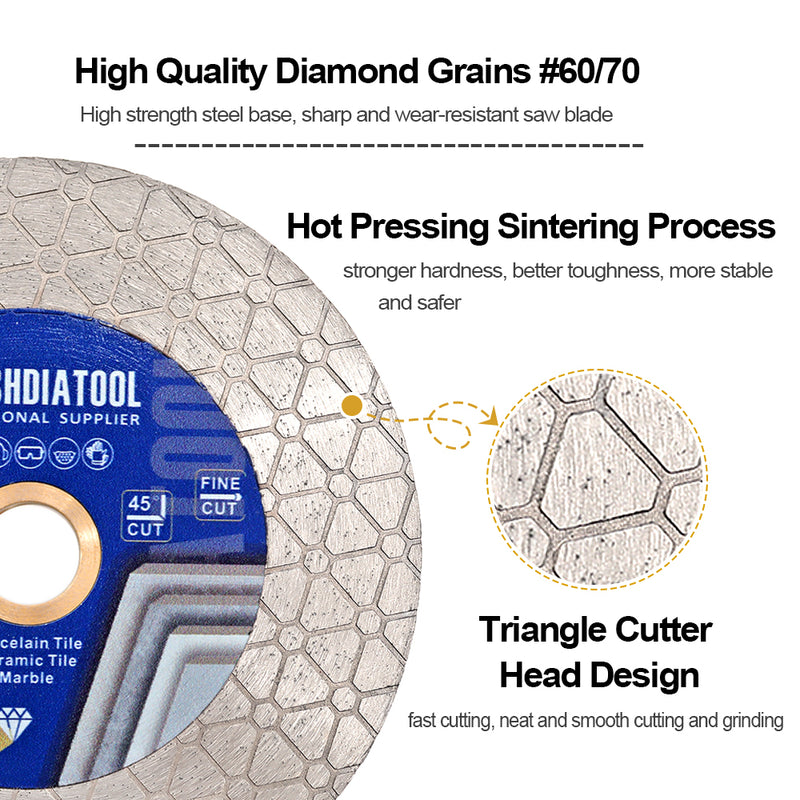 SHDIATOOL Diamond Cutting and Grinding Discs 125MM Triangle Double Sided Vacuum Brazed Diamond Blade for Granite Marble Procelain Ceramic Tile Stone - SHDIATOOL