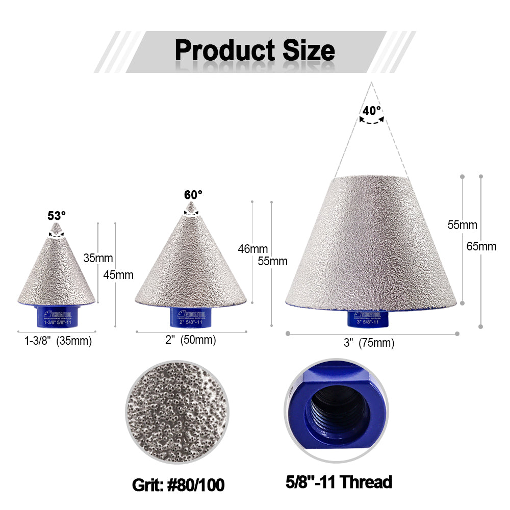SHDIATOOL Diamond Beveling Chamfer Bits 5/8-11 thread for Granite Marble Tiles Existing Holes Enlarging Polishing Shaping USA Warehouse - SHDIATOOL