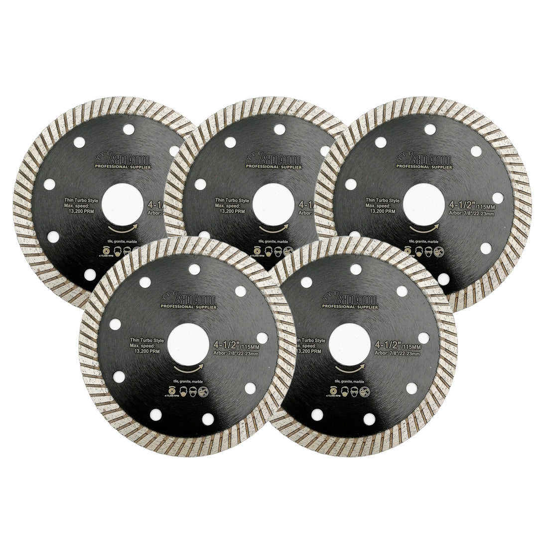 SHDIATOOL 4" 4.5" 5" Super Thin Diamond Turbo Blade for Cutting Porcelain Ceramic Tile Granite 105mm115mm 125mm 5PCS - SHDIATOOL