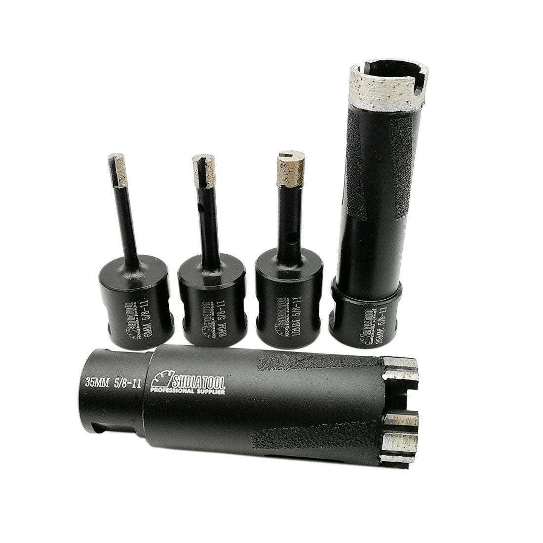 5pcs/set SHDIATOOL Diamond Core Drill Bits for Hard Stone Concrete Marble Granite Brick Laser Welded Dry Diamond Hole Saws 5/8-11 thread - DIATOOL
