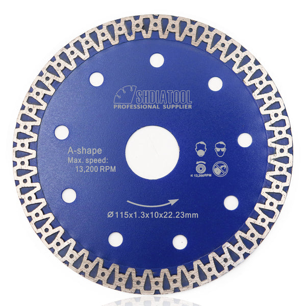 SHDIATOOL Hot Pressed A-Shape Mesh Turbo Diamond Blade Dia115/125mm Bore 22.23mm for Tile Marble Masonry - SHDIATOOL