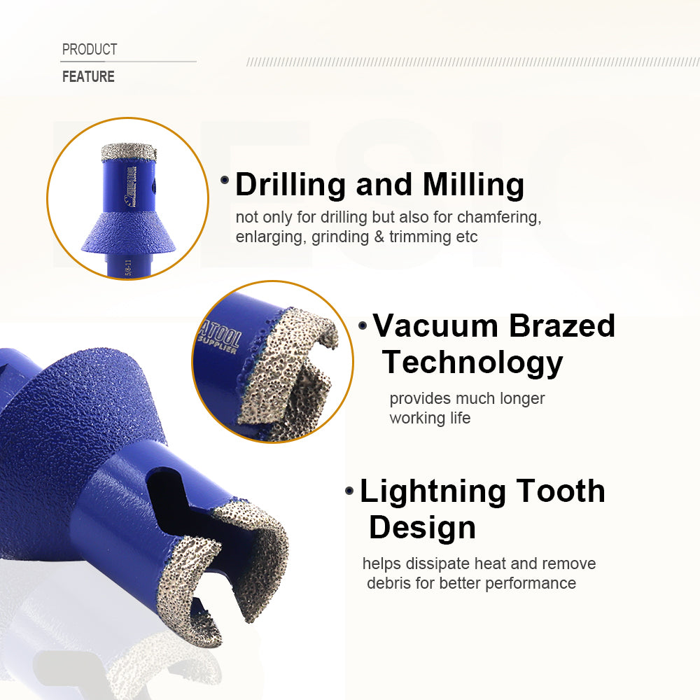 SHDIATOOL Diamond Drilling Chamfer Milling Bits with 5/8-11 or M14 Thread for Enlarging Grinding Trimming Tile Ceramic Marble Size 25/25/35mm - SHDIATOOL