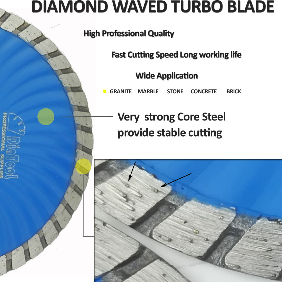 Diamond Waved Blades for Stone Concrete Cutting Diameter 4.5" 5" - DIATOOL