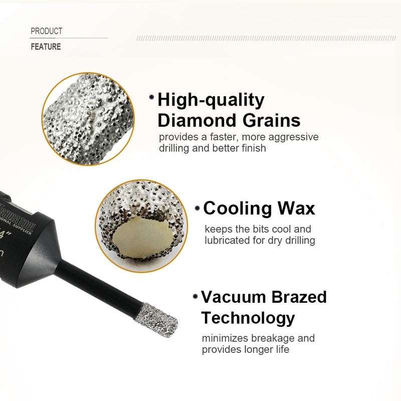 SHDIATOOL Diamond Core Drill Bits Set(6pcs) for Porcelain Tile Granite Marble Arbor 5/8-11 - SHDIATOOL