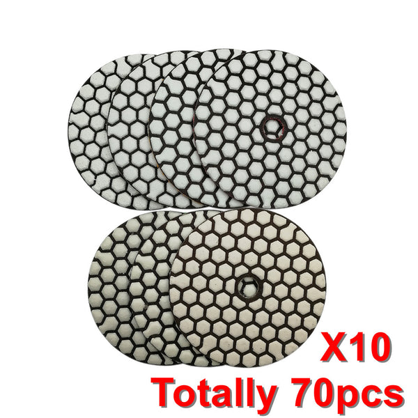 4 in. Dry Diamond Polishing Pad for Granite Marble SHDIATOOL 10sets Mixed Grits Totally 70pcs - DIATOOL
