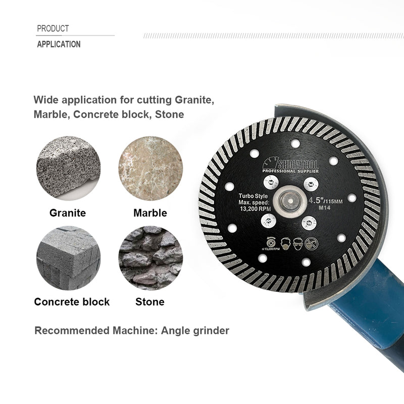 Narrow Turbo Rim Diamond Blades for Cutting Granite M14 Thread - SHDIATOOL