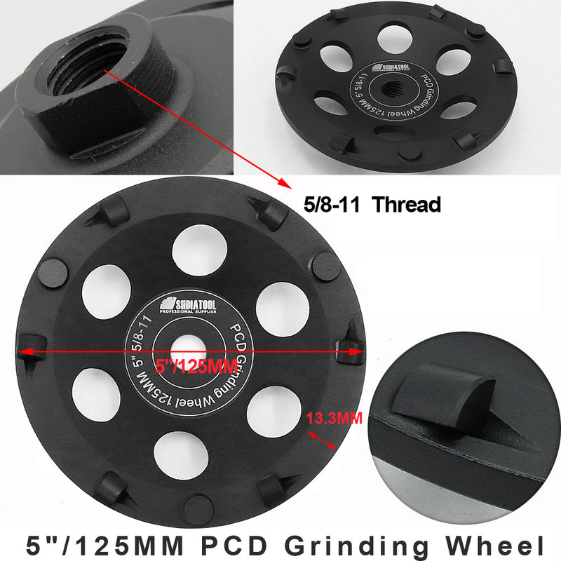 SHDIATOOL PCD Grinding Cup Wheel for Remove Epoxy Glue Mastic Paint and Concrete Floor Surface Coating 5/8-11 Thread available 4.5" 5" - SHDIATOOL