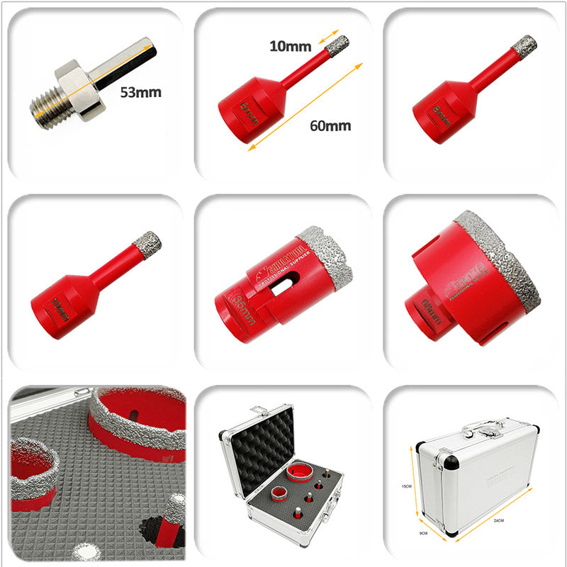 SHDIATOOL Red Diamond Drill Core Bits Kit with Box and an Adapter for Tile Porcelain Granite Marble - SHDIATOOL