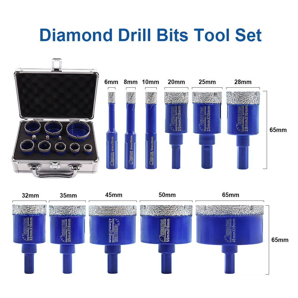 SHDIATOOL Diamond Drill Core Bits Set Triangle Shank Crowns for Ceramic ...